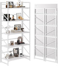 JSB No Assembly Folding Bookshelf, 5 Tier Industrial Metal Book Shelf by HomeFurniture