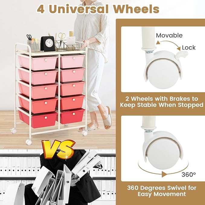 HAPPYGRILL 10-Drawer Rolling Storage Cart, Storage Organizer Cart - Image 5