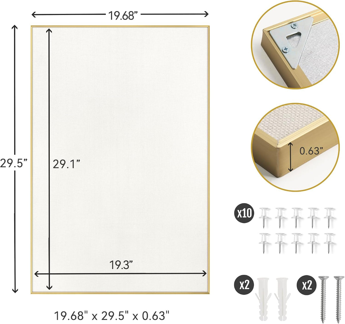 SELEAD Linen Bulletin Board 30” x 20” - Golden Aluminum Frame, Beige Fabric