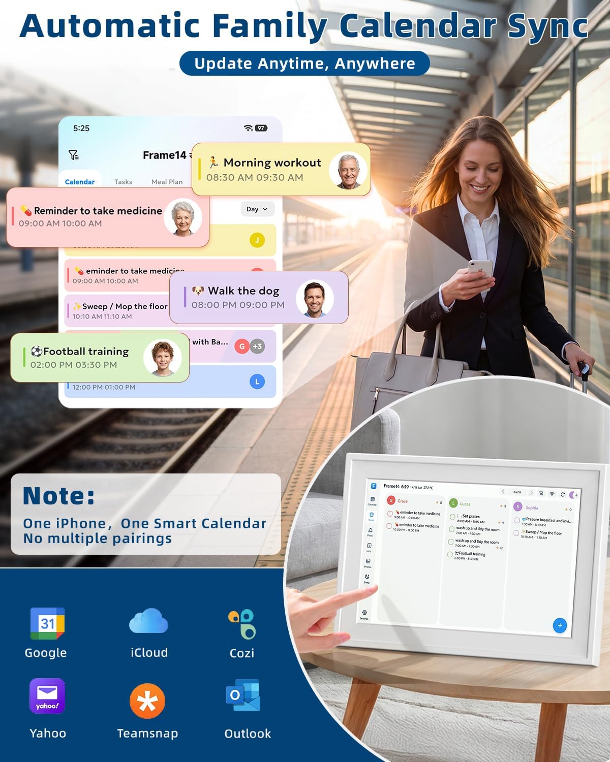 15.6in Digital Calendar for Family, No Subscription, Syncs Google Calendar