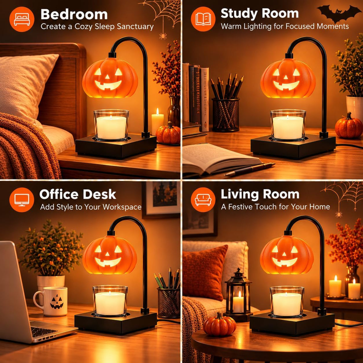 Pumpkin Halloween Candle Warmer Lamp with Timer & Dimmer,Gothic Spooky Ho...