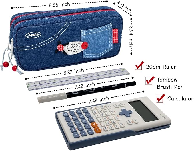 Haumei Canvas Pencil Case Large Capacity, Big Denim Pen Pouch - Image 5