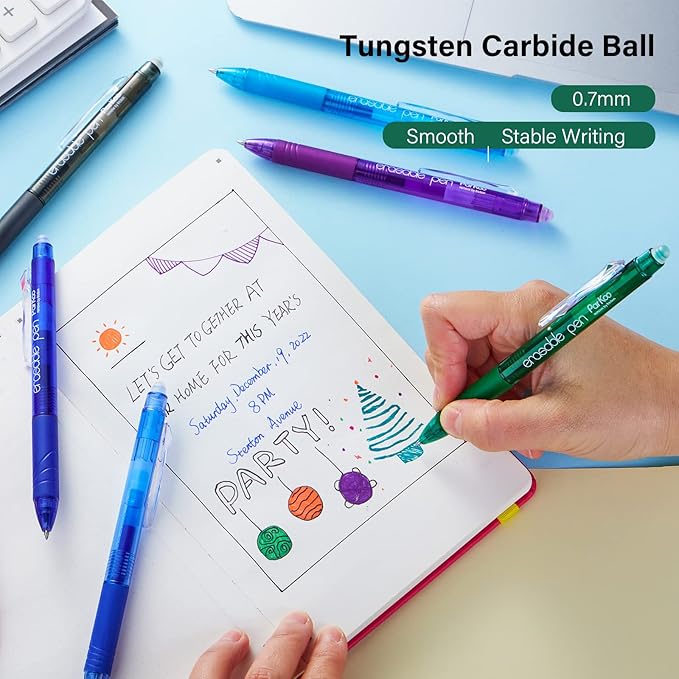 ParKoo Retractable Erasable Gel Pens Clicker, Fine Point, No Need - Image 8
