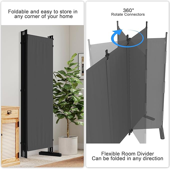 Kecreque 6 Panel Room Divider, 6ft Folding Screen Portable Wall Partition Room - Image 3