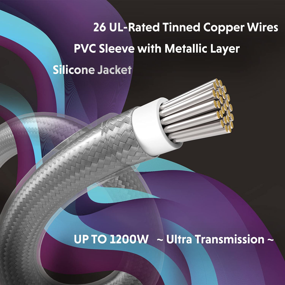 LINKUP - 50cm PSU PC Power Extension Cable Metallic Sleeved Silicone Coated S...
