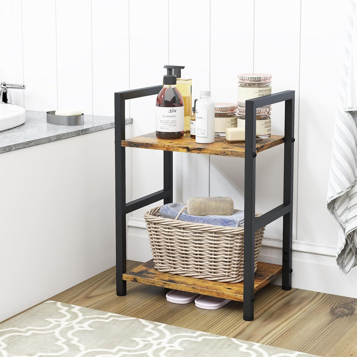 Small Bookshelf for Small Space, 2 Tier Industrial Bookcase,Narrow Book Case ...