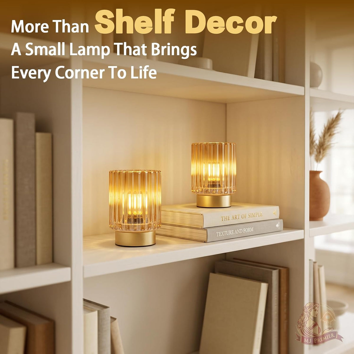 Battery Operated Lamp Timer, Cordless Table Lamp for Shelf Decor, Stripe