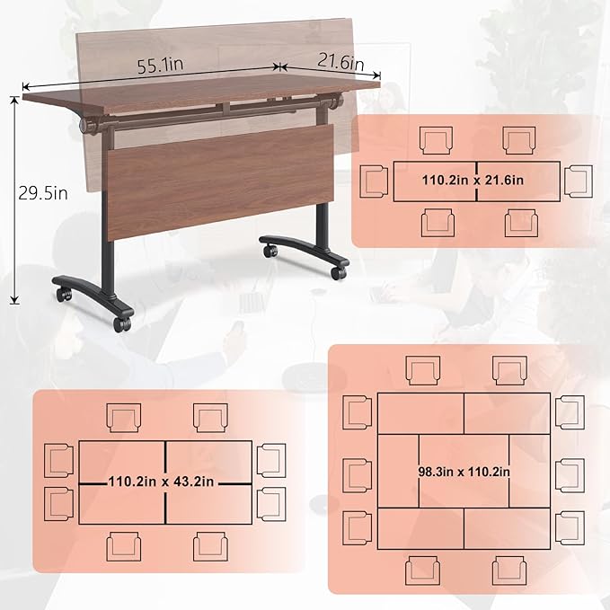 JEHUJD Conference Table, 55.1''Folding Conference Room Table - Image 2