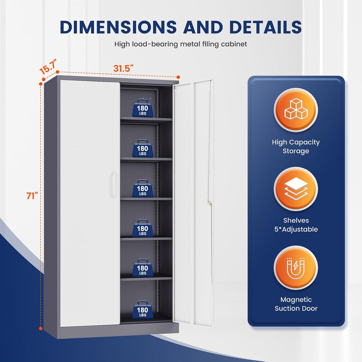 yizosh metal garage storage cabinet with 2 doors, close-up detail