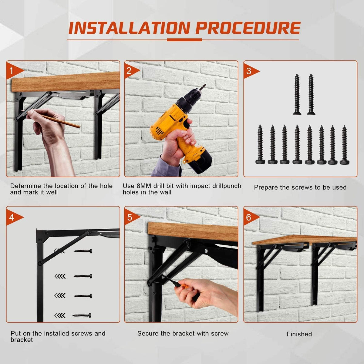 Ultrawall 24 inch Folding Shelf Brackets, Steel Wall Mounted Shelf Bracket