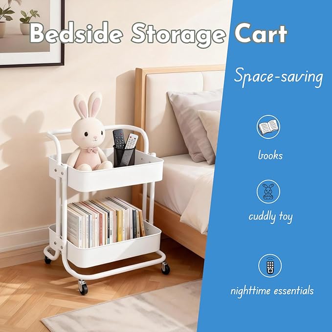 Ufriandz 2 Tier Cart with Wheels Under Desk Storage with Handle, Metal Rolling - Image 9
