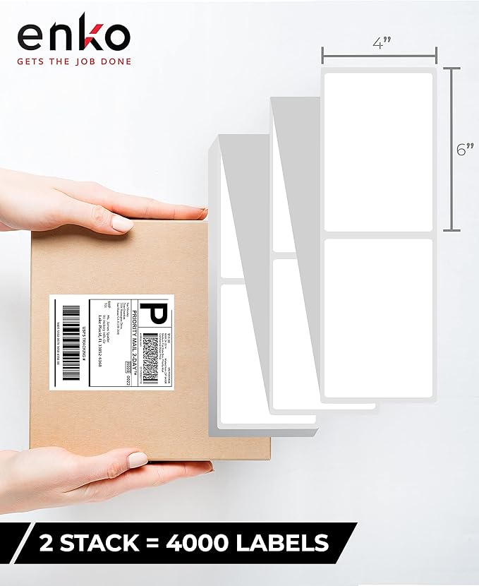 enKo 2 Stacks/4000 Labels 4" x 6" Fanfold Direct Thermal Label Compatible - Image 2