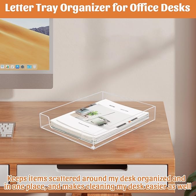 AZFUNN Acrylic Letter-Size Tray, Sturdy Heavy-Duty Clear Printer Paper Tray - Image 4