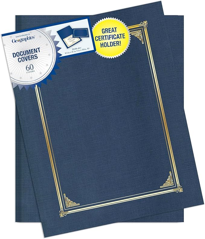 Geographics Classic Linen Document Covers 12.5” x 9.75” Navy Blue 60 Pack by Geographics