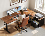 55" L Shaped Electric Standing Desk with Cabinet Sets, Walnut/Black | Mobile Drawers & File Cabinet Sets for Flexible Layout, Height Adjustable Executive Stand Up Desk for Home Office Workstation