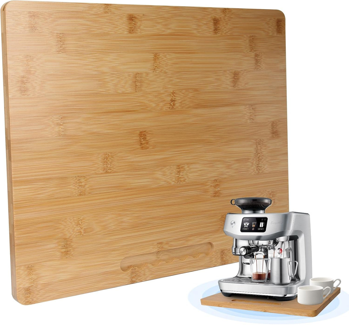 Bamboo Sliding Appliance Tray,Coffee Maker Slider Tray with Rubber Wheels, Co...