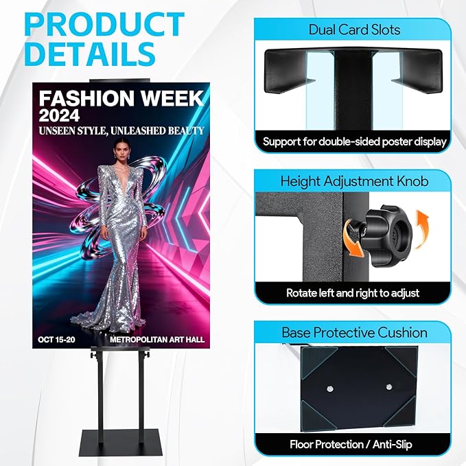 Noliven 4 PCS Adjustable Poster Stand, Double-Sided Freestanding Pedestal Sign - Image 4