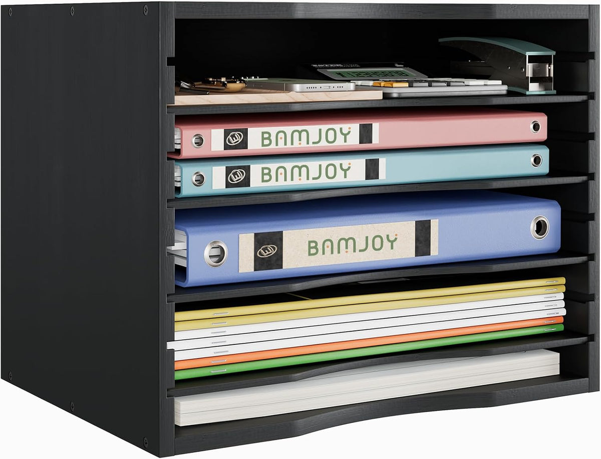 Bamjoy Wood 5 Tier Desktop Organizer, Paper Organizer Mail Sorter, File Holde...