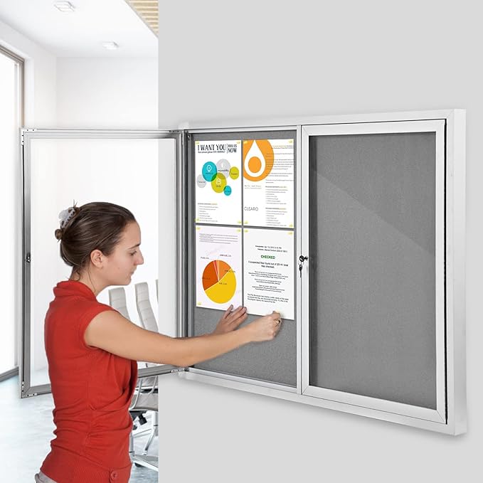 SWANCROWN Weather Resistant Enclosed Bulletin Board Gray Fabric Displays Boards - Image 6