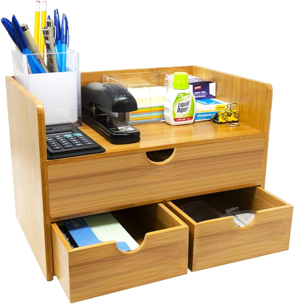 Sorbus Bamboo Desk Organizer - 3-Tier 100% Bamboo Desktop Organizers – Mini B...