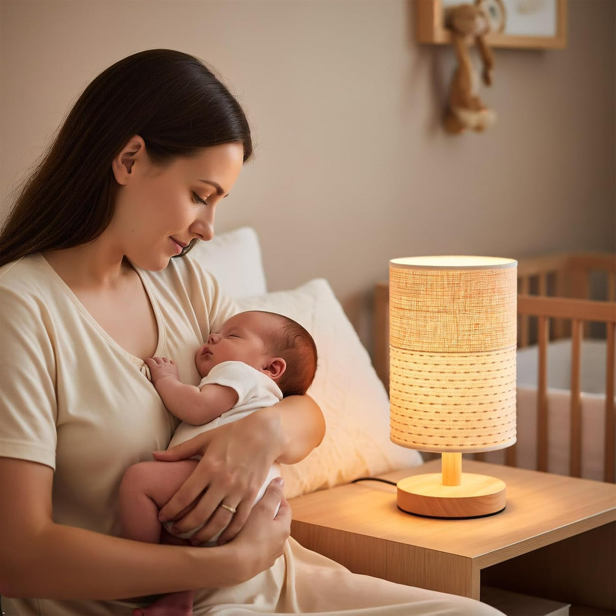 AFORTLO Table Desk Lamp, Small Fabric Boho Decorative Nightstand Night Light ...