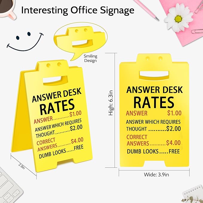 Smilelife Funny Office Cubicle Decor Answer Desk Rates Desk Sign Team Office - Image 2