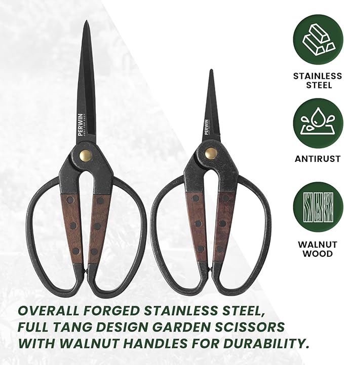 PERWIN Garden Flower Bonsai Scissors, Walnut Wide Handles Pruning Gardening - Image 5