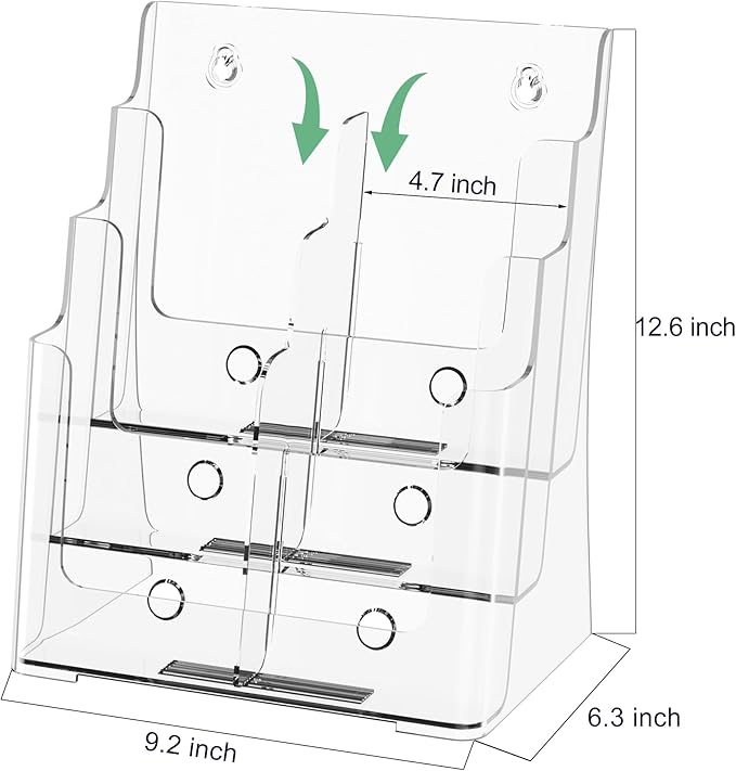 zavekia 2 Pack 3 Tier Acrylic Brochure Holder 8.5 x 11 inch, Magazine Holder - Image 3