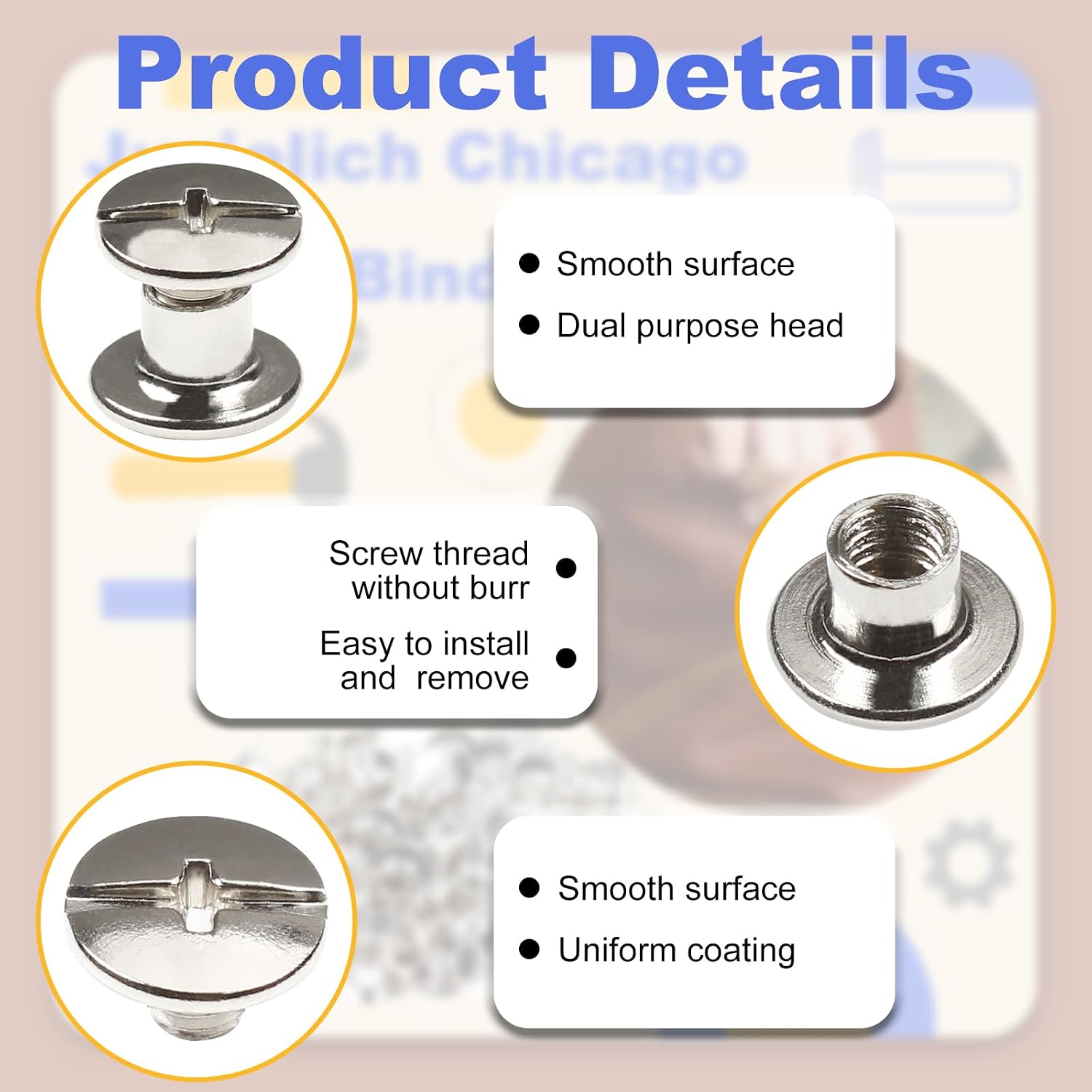 50 Sets M5 x 4mm Chicago Screws Silver, Fits 5mm (3/16") Hole | Carbon Steel Cross Head Binding Screws Rivets, for Leather Craft, Book Binding, Photo Albums, Bags, Boots and DIY Decoration