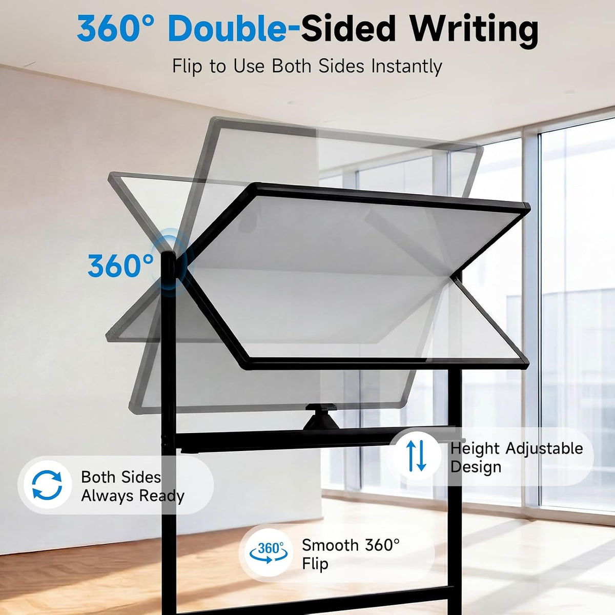 Mobile Rolling Whiteboard on Wheels 48" x 36" Double-Sided Magnetic