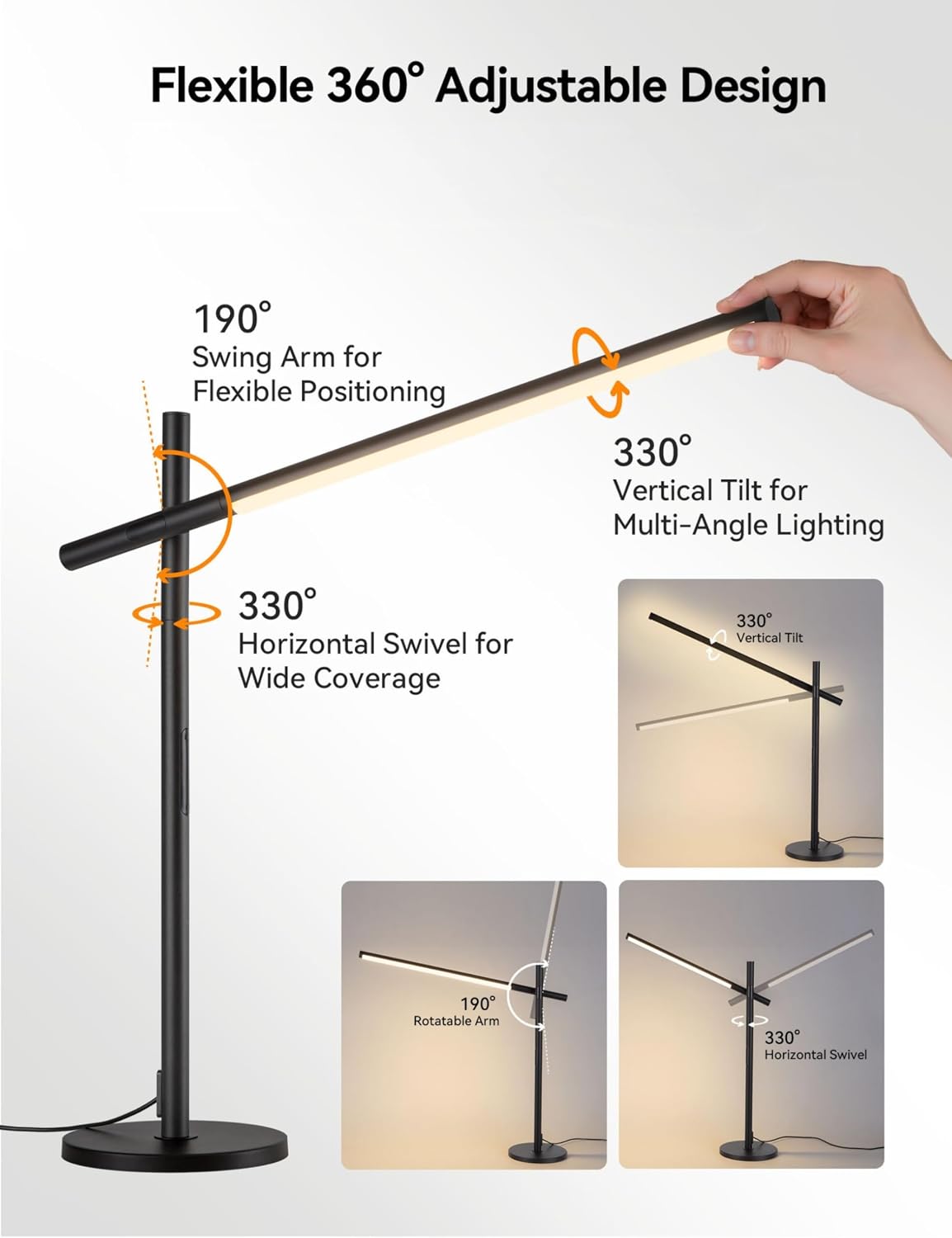 Tubicen LED Desk Lamps,Modern Touch Adjustable Table Lamps,3-Color Dimmable