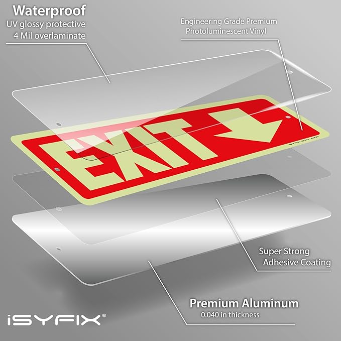 iSYFIX Exit Signs with Directional Down Arrow, Glow in the Dark, - Image 9