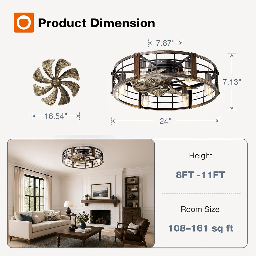 addlon 24" caged ceiling fans with lights and shown in use