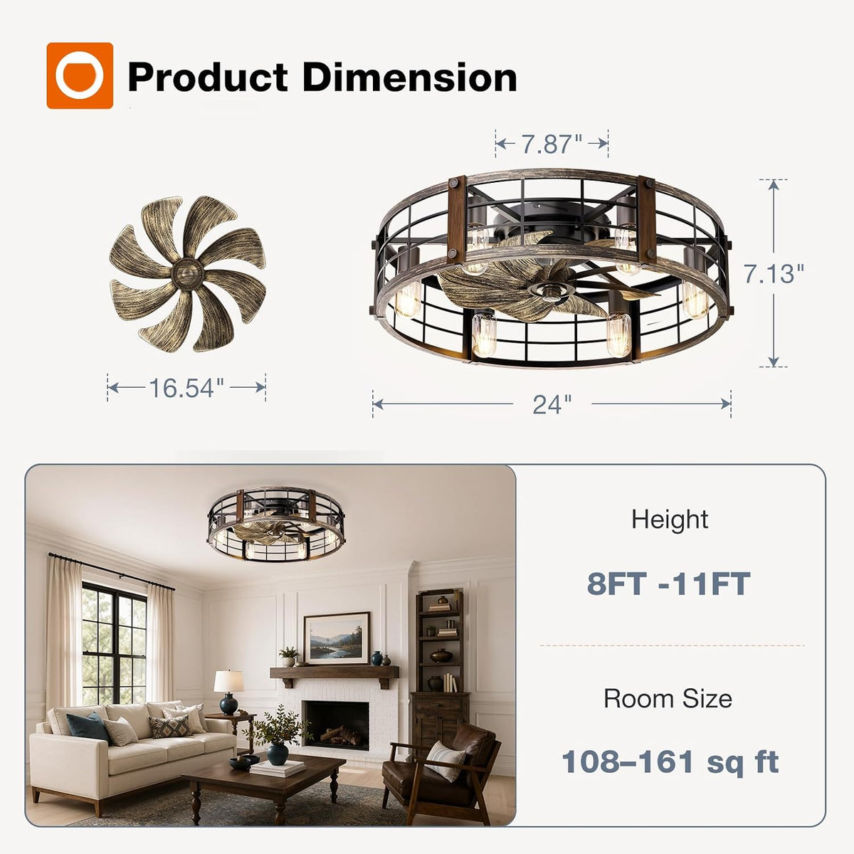 addlon 24" caged ceiling fans with lights and shown in use