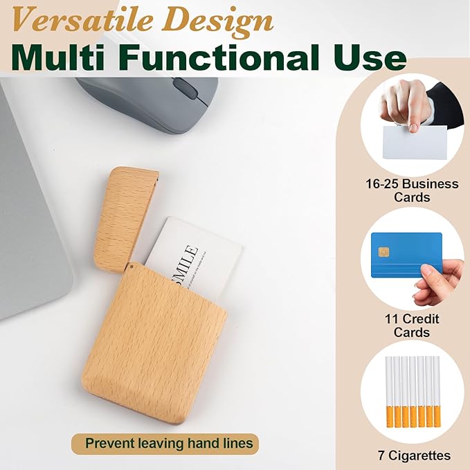 Yookin Wood Business Card Holder Wooden Magnetic Business Card Case Portable - Image 4