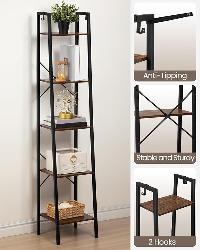 Hzuaneri Ladder Shelf, Bookshelf Bookcase, Freestanding Corner Storage Shelve - Image 3