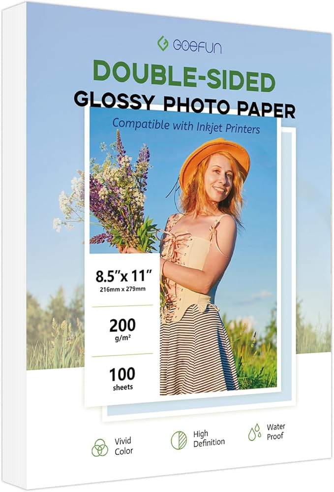 Double Sided Glossy Photo Paper 8.5x11 100 Sheets, Goefun 200GSM/54LB Inkjet by Goefun