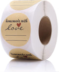 1.5" Homemade with Love Stickers, 500 Pcs Kraft Jar Canning Label Stickers for Baked Packaging, Cookie Bags, Fudge Containers, Store Owners, Crafts, Organizing, Price Tags