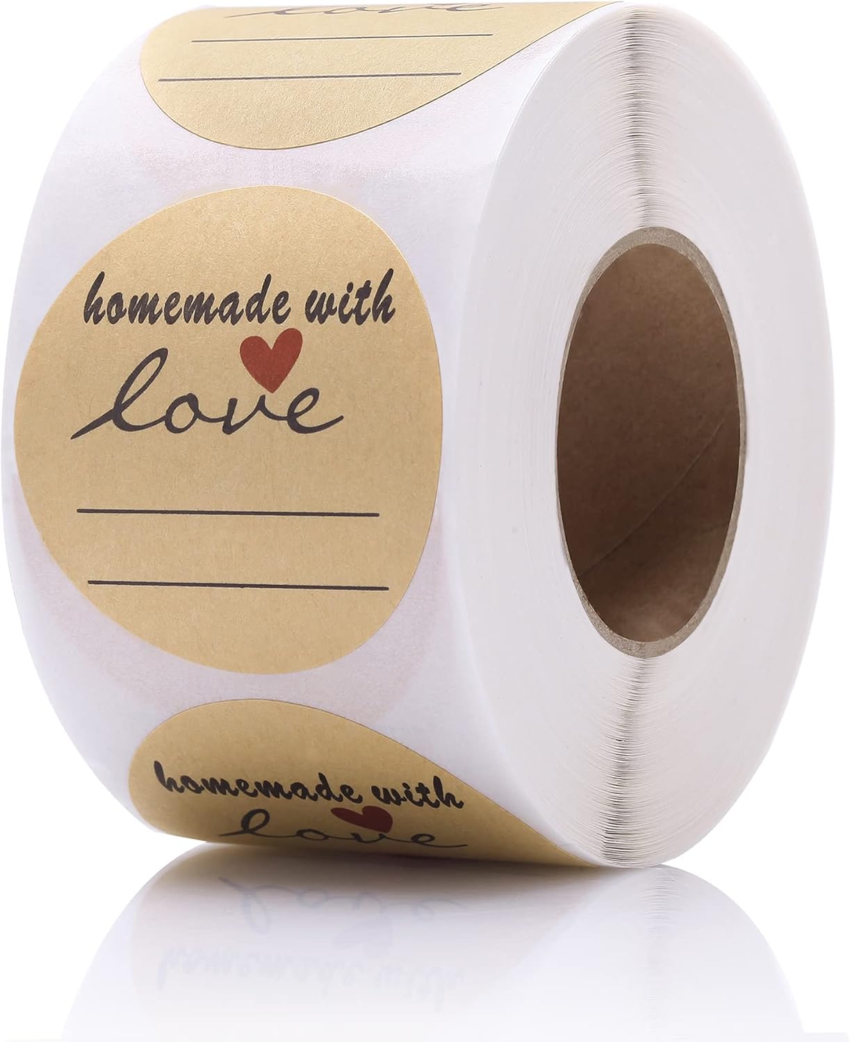 1.5" Homemade with Love Stickers, 500 Pcs Kraft Jar Canning Label Stickers for Baked Packaging, Cookie Bags, Fudge Containers, Store Owners, Crafts, Organizing, Price Tags