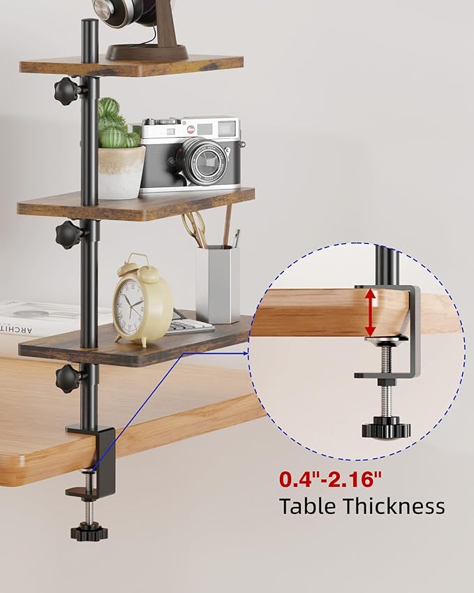 ART-GIFTREE 3 Tiers Clamp On Desk Shelf, 360¡ã Angle Adjustable Desktop Shelf - Image 6