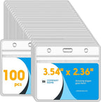 Marspark 100 Pieces Clear Plastic Horizontal Name Badge ID Card Holders by Marspark