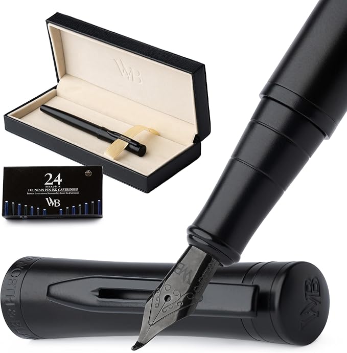 Wordsworth & Black Fountain Pen Set, Bent Nib, Includes 24 Pack Ink Cartridges by WordsworthBlack