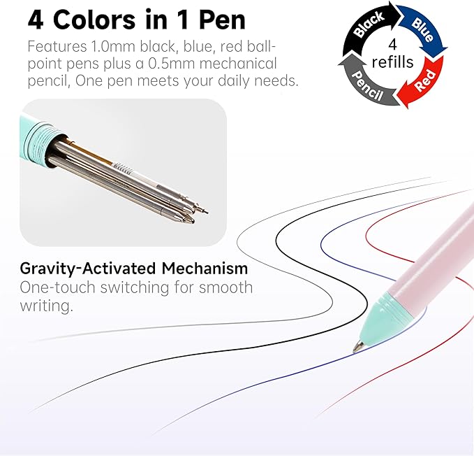 Shuttle Art 4 in 1 Multicolor Pen, 2 Pack Retractable Ballpoint Pens - Image 3