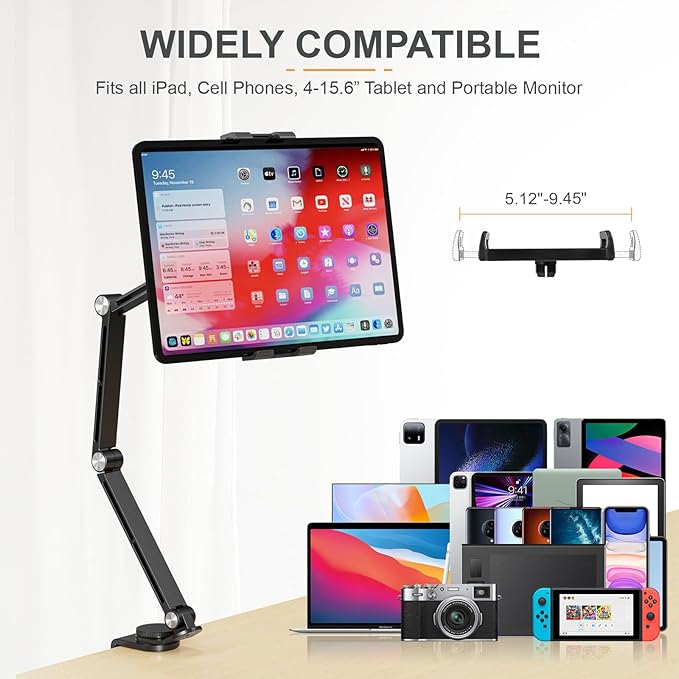 Houele Tablet Stand Holder, Adjustable Foldable Tablet Arm iPad Desk Mount - Image 2