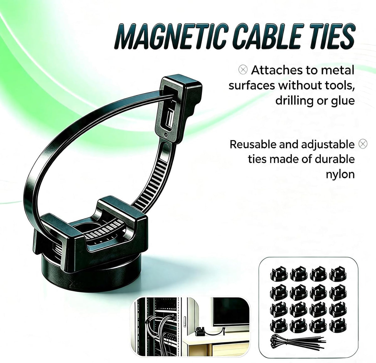25 Pcs zbab1 Magnetic Zip Tie Mount Base, 35LBS Strong Magnetic Wire Holder &...