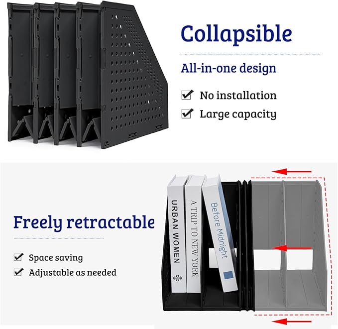 SAYEEC Collapsible Magazine Holder Plastic Desktop 4 Compartment File Rack - Image 3
