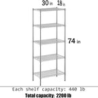 Regal Altair 18" Deep x 30" Wide x 74" Height Wire Shelving Kit | 5-Tier | NSF - Image 3