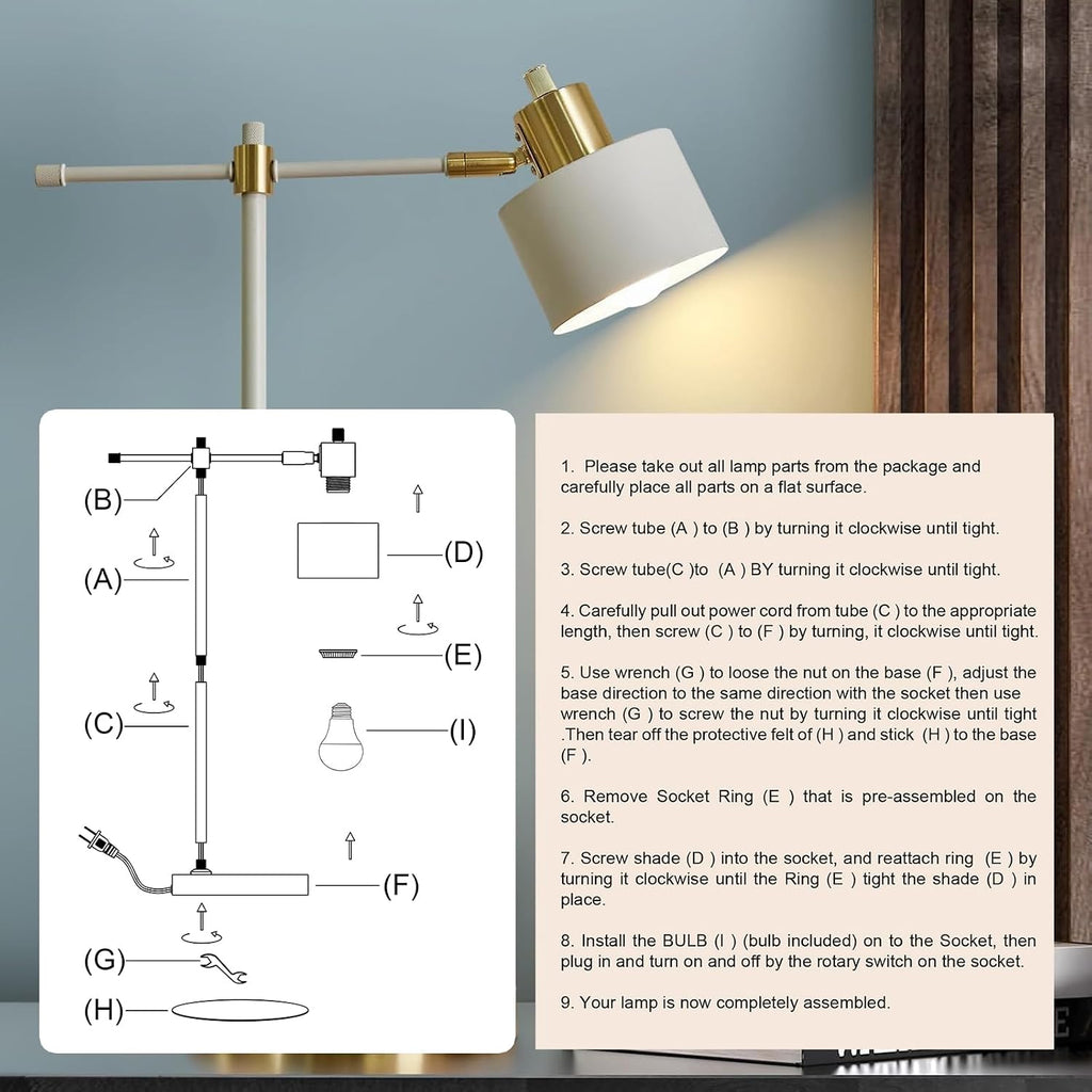 oyears 22.2" modern desk lamp, metal table lamp, front angle view