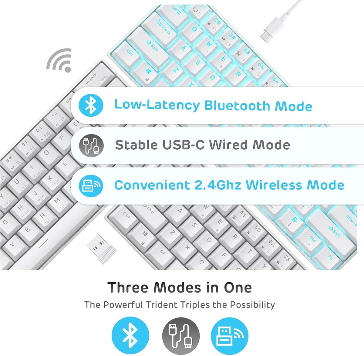 RK ROYAL KLUDGE RK61 Wireless 60% Triple Mode BT5.0/2.4G/USB-C Mechanical Key...