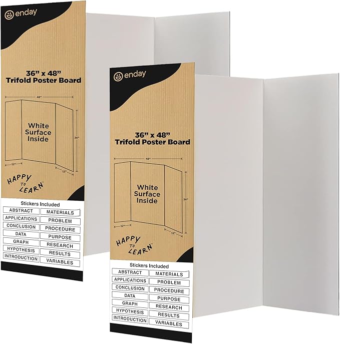 White Trifold Presentation Board 36" x 48" Self-Adhesive Science Subtitles by ENDAY